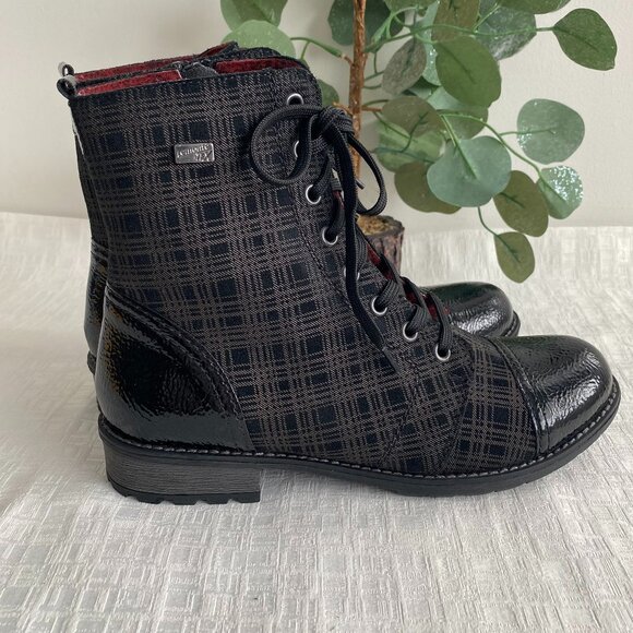 Remonte Black Grey Tartan Ankle Dress Boots Sz 7 - Picture 6 of 13